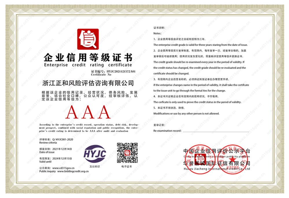 企業信用證書